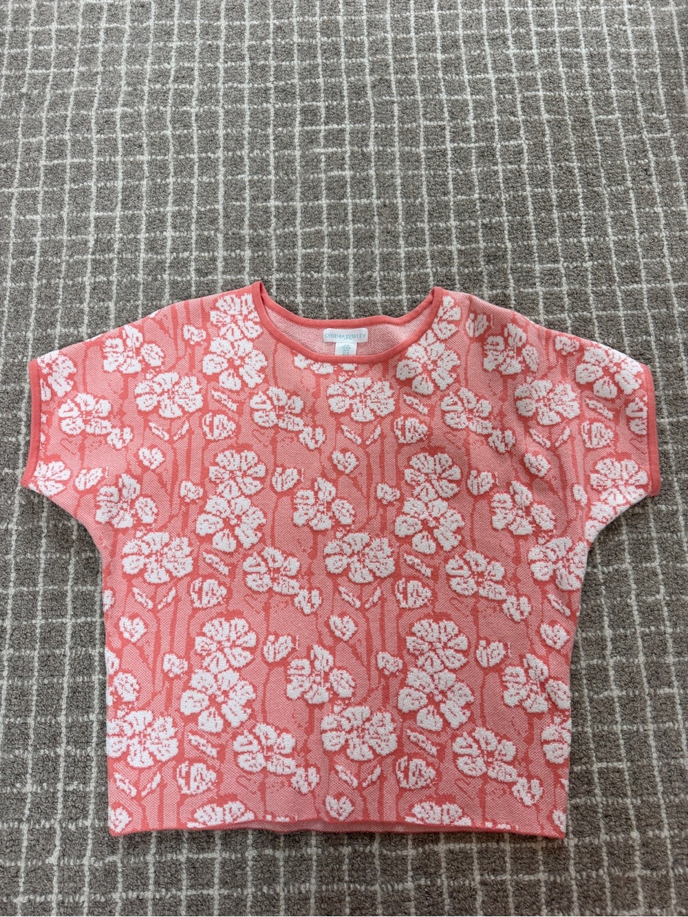 Cynthia Rowley Coral and White Floral Short Sleeve Tee